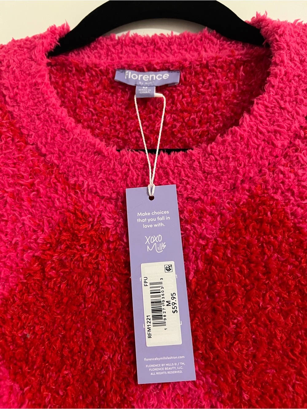 Fuzzy Crewneck Sweater in Pink & Red - Picture 3 of 5